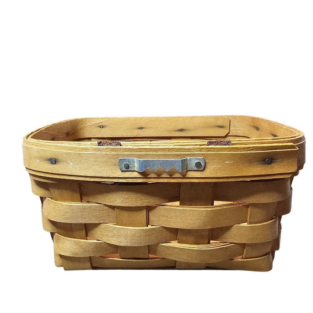 Vintage Longaberger Small Basket Handwoven Brown Rectangle Wood Signed 1994